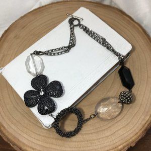 Black Chunky Bead Floral Necklace